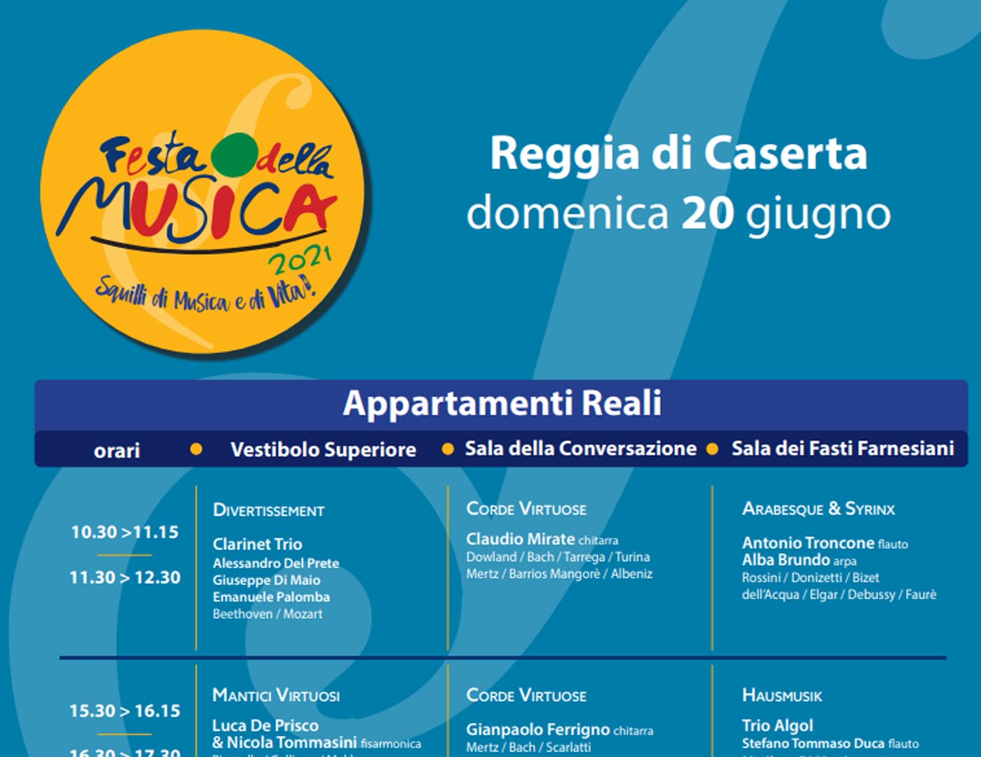 FESTA DELLA MUSICA - Domenica 20/06/2021 - Reggia di Caserta